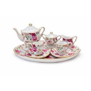 Vintage Miniature Porcelain Tea Set - 10 Piece Floral Rose Pattern w/ Gold Trim